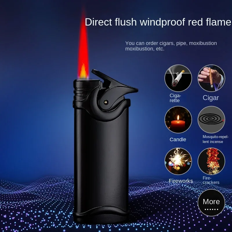 

Netizens Retro Windproof Lighter Inflatable Straight Red Flame All Metal
