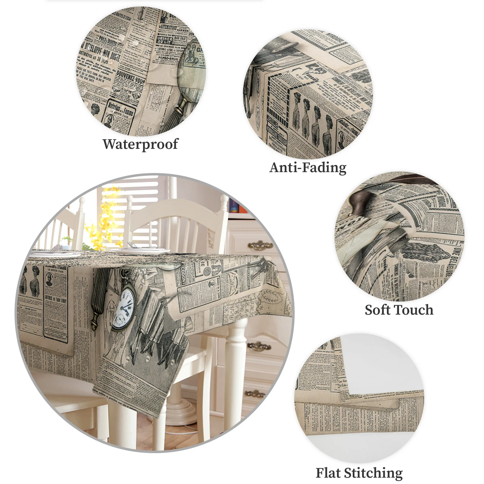 Европейская ретро старинная газета круглая скатерть водонепроницаемая