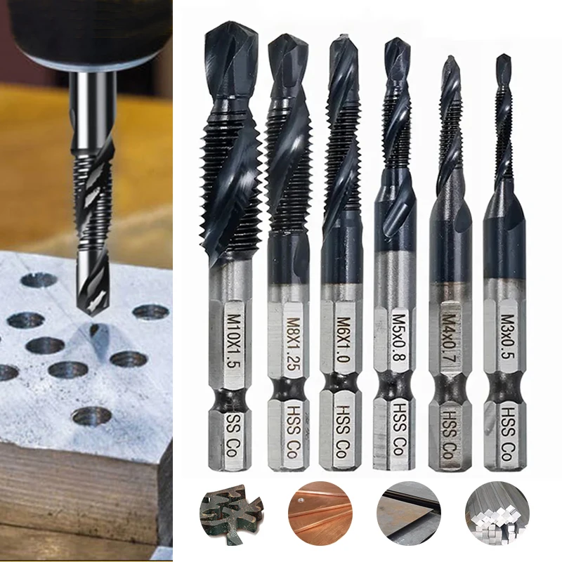 

M3/M4/M5/M6/M8/M10 Stainless Steel Compound Tap Hex Shank Titanium Plated HSS Screw Machine Drill Coated Deburr Countersink Bit