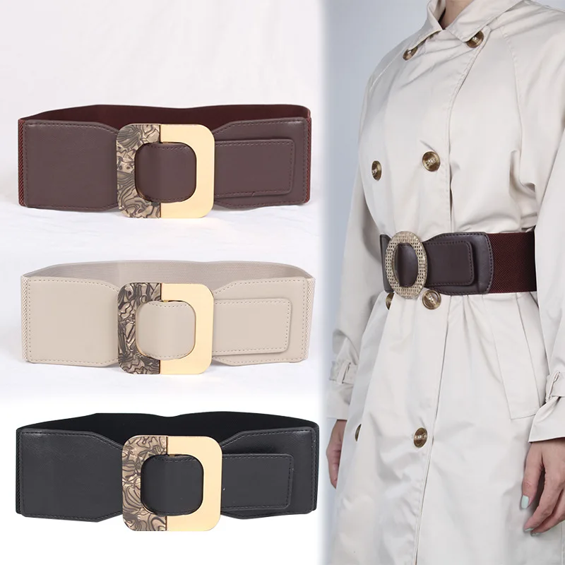 2023 Ladies Wide Waist Dress Decorated Korean Style Elastic Corset High Quality PU Leather Belts for Women Luxury Designer Brand