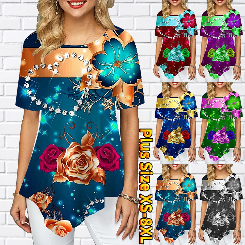 

Summer Harajuku 3D Printed T-shirt Casual Women's Round Collar Fashion Short Sleeve T-Shirt Top Regular Loose Women's T-shirt