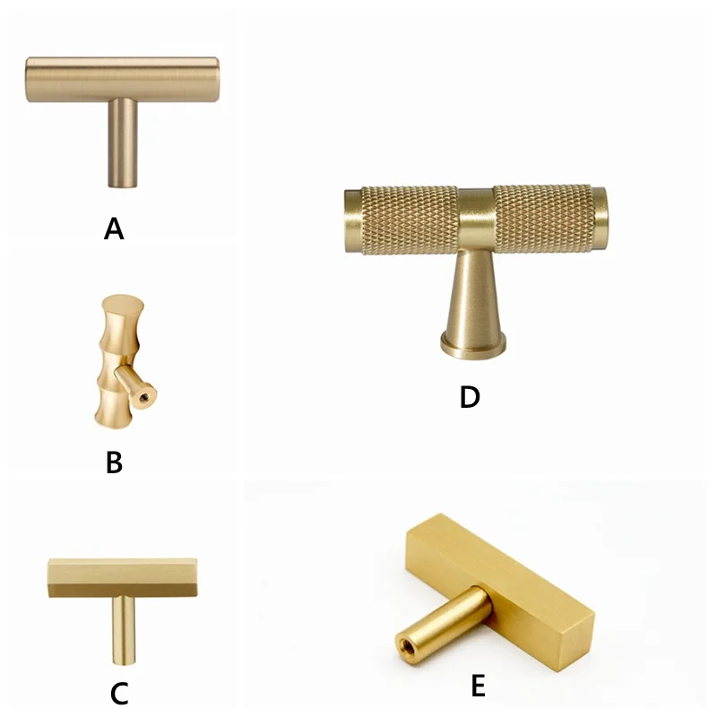Bamboo Brass Cabinet Kitchen Drawer Knobs Tbar Cupboard Closet Door Pulls Handles Gold-1Pack |