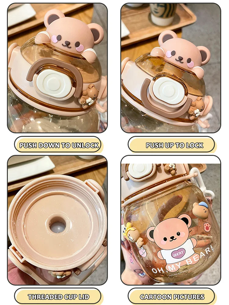 Бутылки для воды с милым медведем девочек детей соломинкой летняя большая