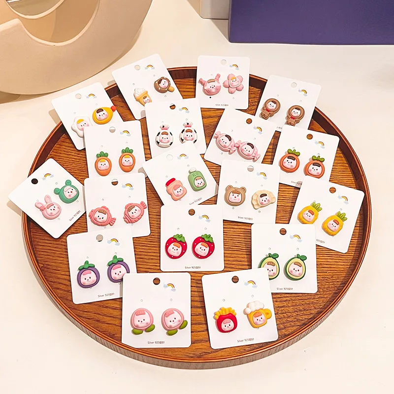 

New Cute Cartoon Fruit Girls Resin Q Version Fun Earrings Trendy Sweet Silver Needle Fruit Stud Earrings Jewelry Christmas Gift