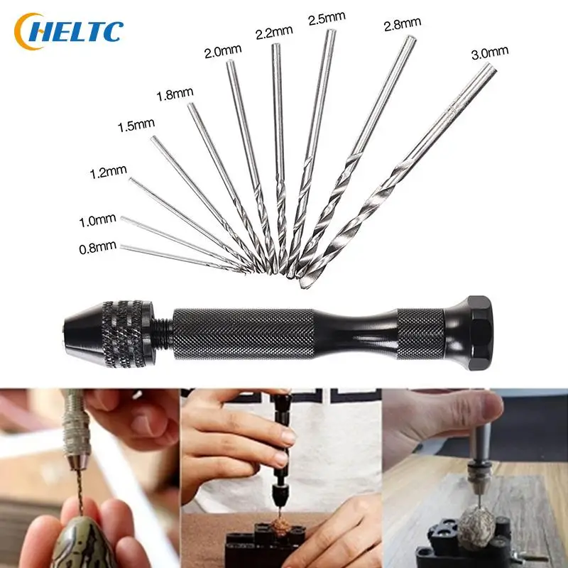 

1Set Mini Twist Drill Bit Set Micro Aluminum Hand Drill with Keyless Chuck Hand Manual Drill Woodworking Drilling Rotary Tools