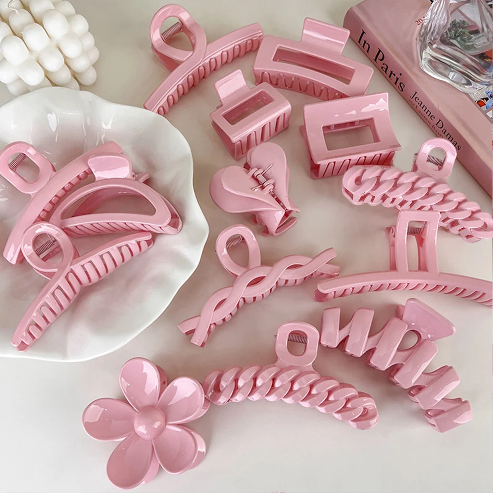 

Korean Pink Large Hair Claws Elegant acrylic Hairpins Barrette Flower Geometric Hair Clips for Women Girls Hair Accessories
