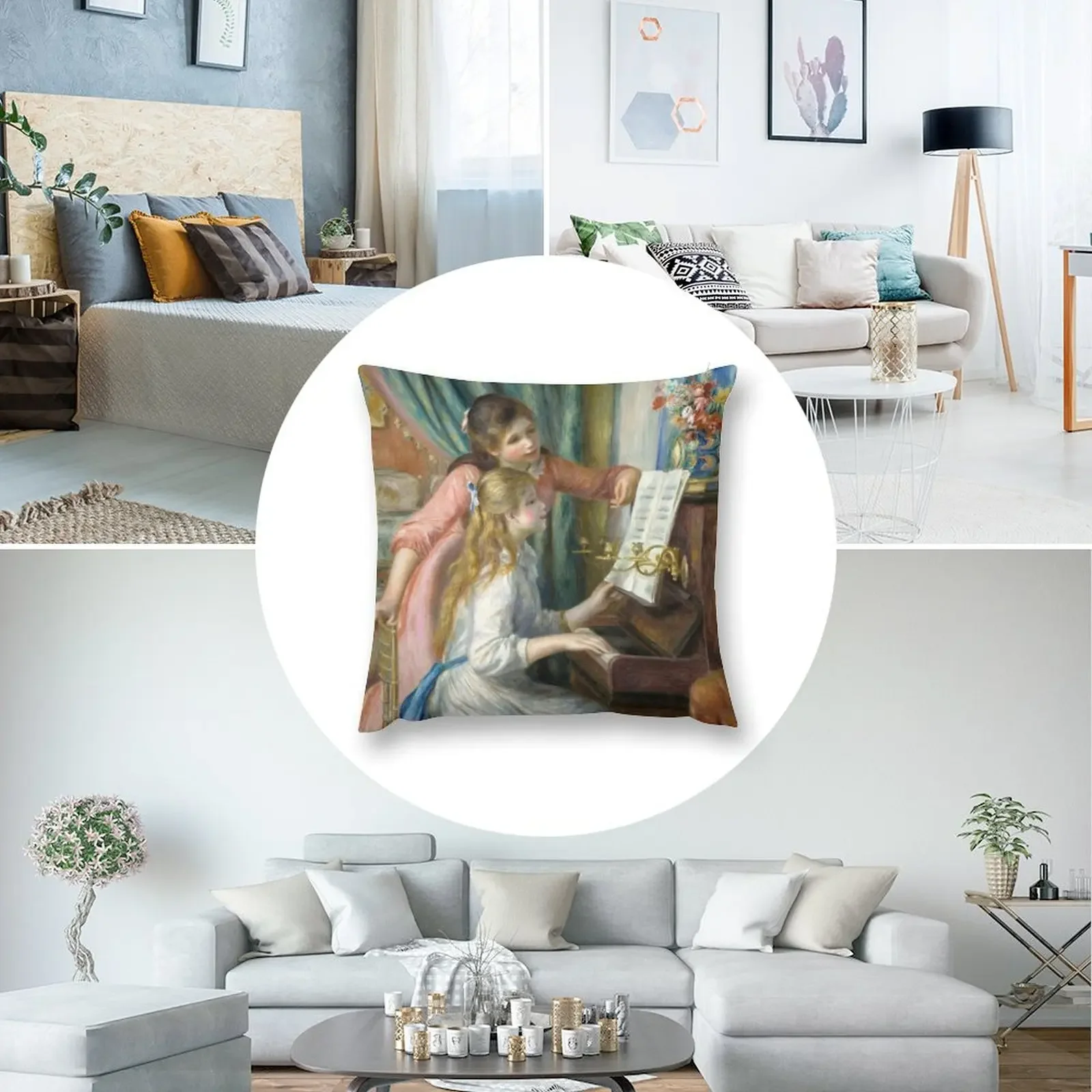 Пьер-Агуст Ренуар. Две молодые девушки на фортепиано 1892. Декоративная подушка