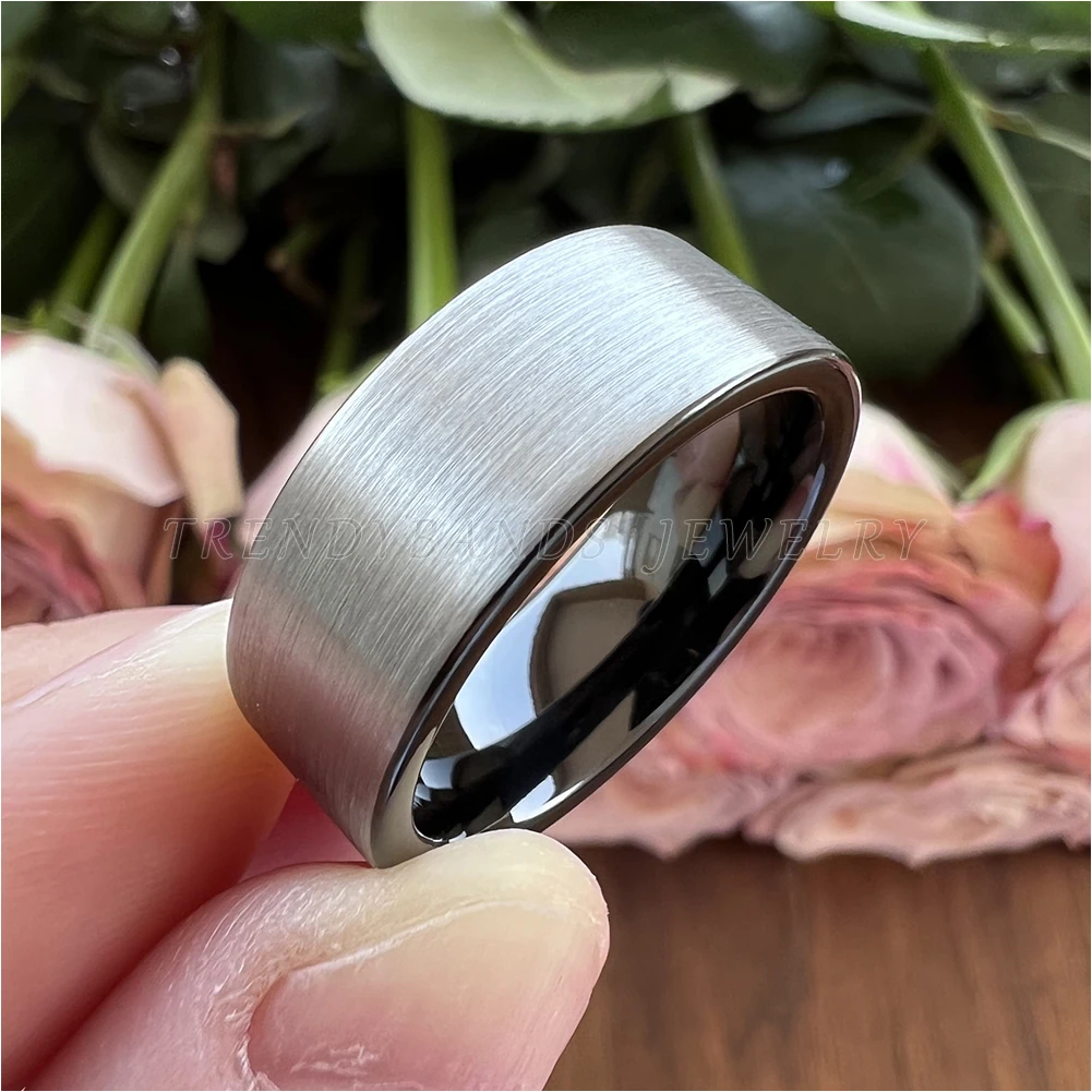 10mm 12mm Mens Womens Large Black Classic Tungsten Carbide Ring Wedding Band Pipe Cut Brushed Finish Comfort Fit
