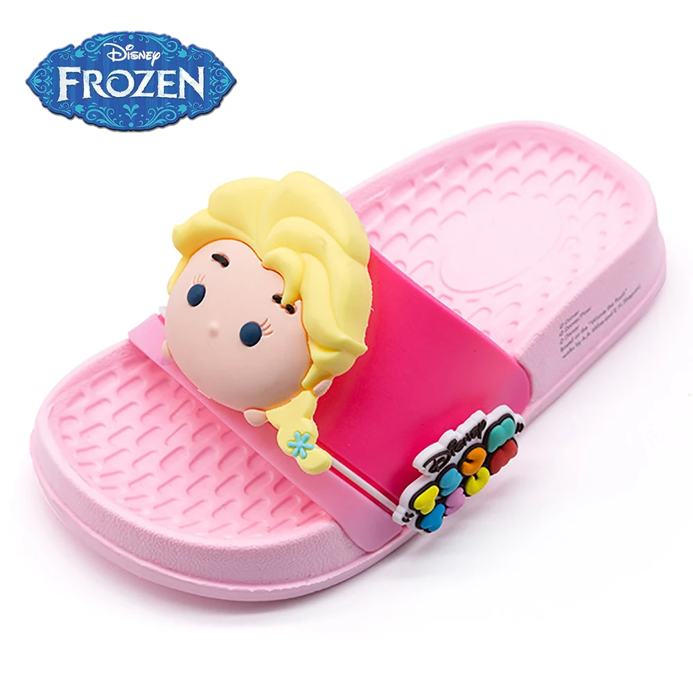 Disney Children's Lovely Cartoon Slippers For Summer Girls Frozen Elsa Princess Indoor Shoes Kids Soft Bottom Non-slip Slipper