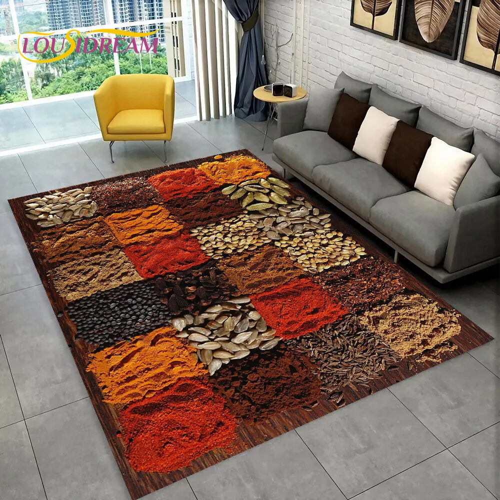 

Vegetable Grains Spices Fruit Seasoning Kitchen Area Rug,Carpet for Living Room Sofa Doormat Decoration,Mat Non-slip Floor Mat