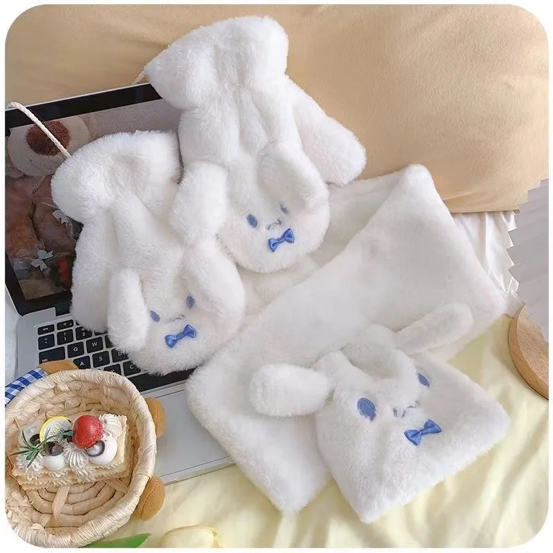 

2-Piece Set Sanrio Gloves and Scarves Cinnamoroll Cony Hair Winter Outdoors Cold-Proof Ins Style Kawaii Anime Christmas Present