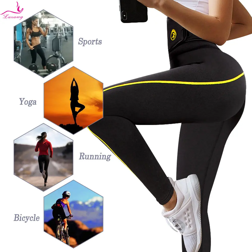 LAZAWG Women Sauna Pants Neoprene Sweat Leggings Waist Trainer Tummy Control Slimming Mid Waist Weight Loss Trousers Workout