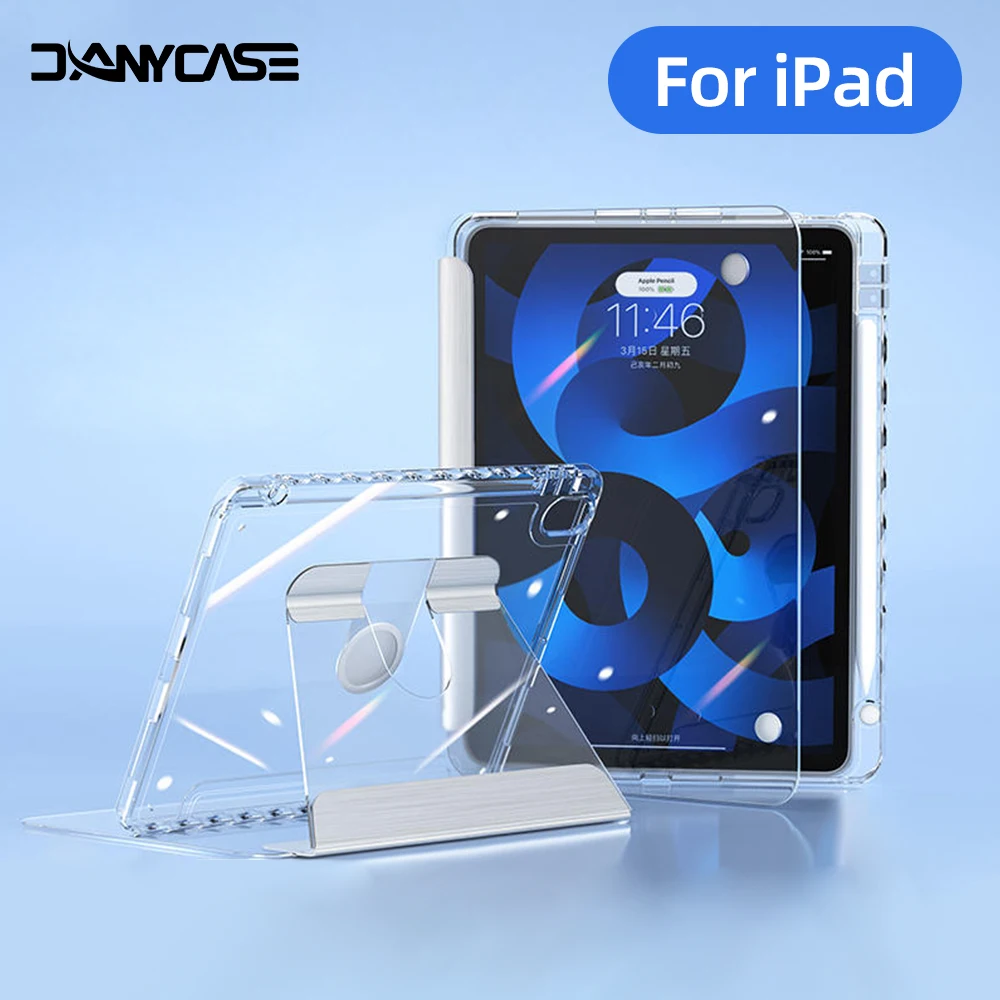 

360° Rotation transparent Tablet Case For iPad Air 4/5 10.9 Case iPad 10th 10.9 7/8/9th 10.2 5/6th 9.7 Pro 11 12.9 Mini 6 Cover