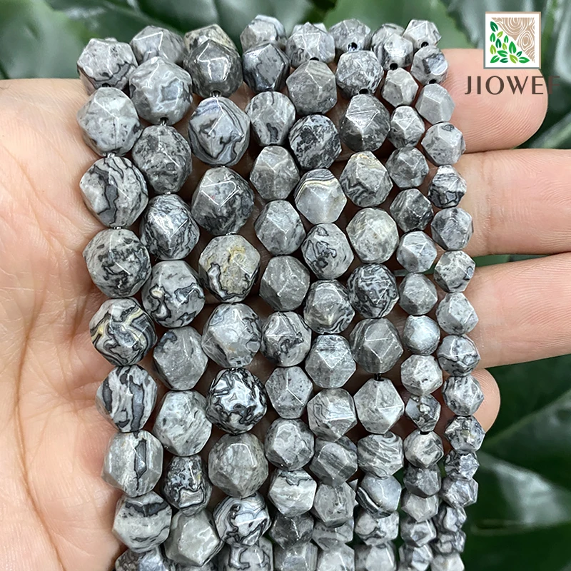 

Faceted Gray Map Jaspers Spacer Natural Stone Loose Beads 6/8/10mm DIY Fashion Earrings Bracelets 14" Strand for Jewelry Making