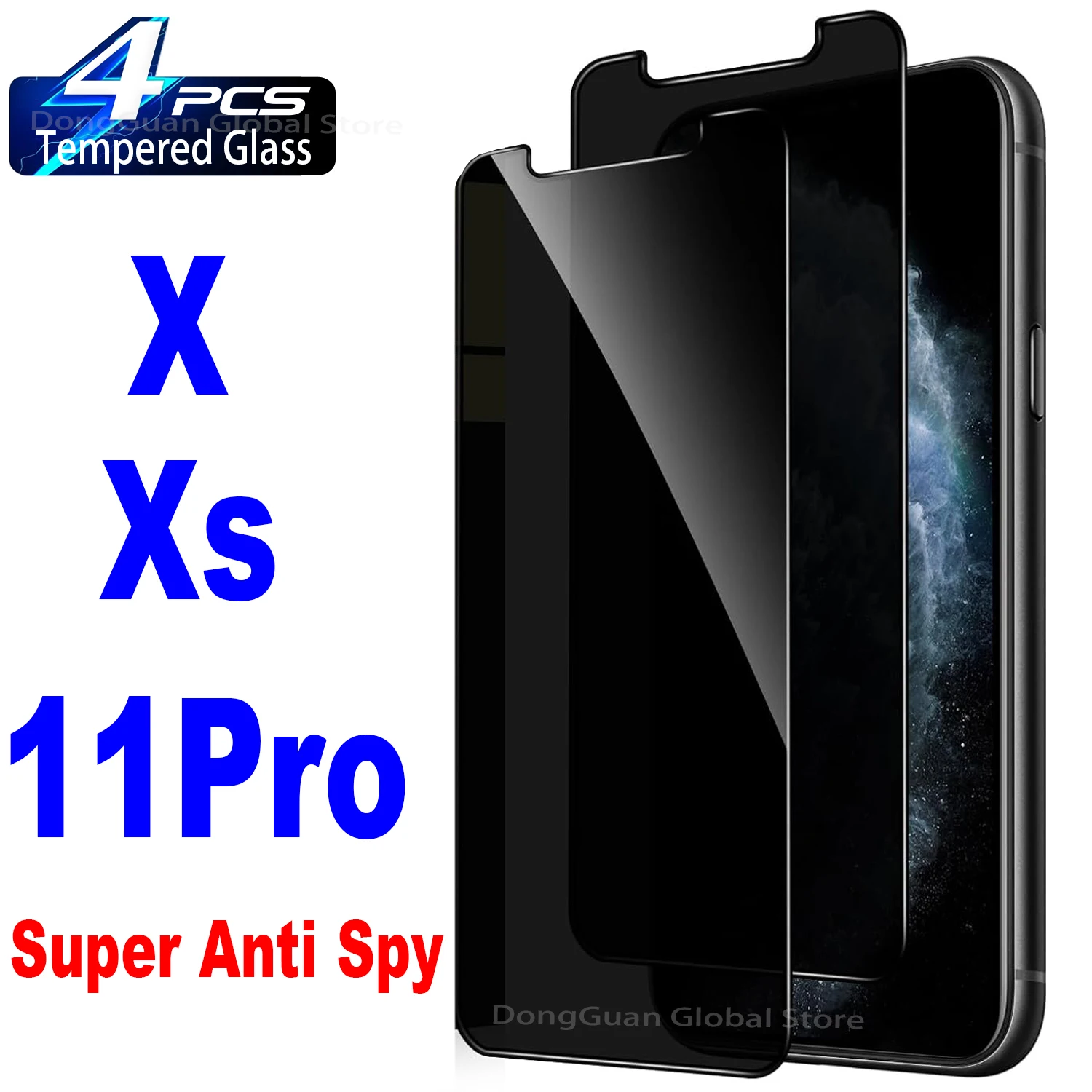 

1/4Pcs Super Anti Spy Tempered Glass For iPhone X Xs 11Pro Screen Protector Privacy Glass Film