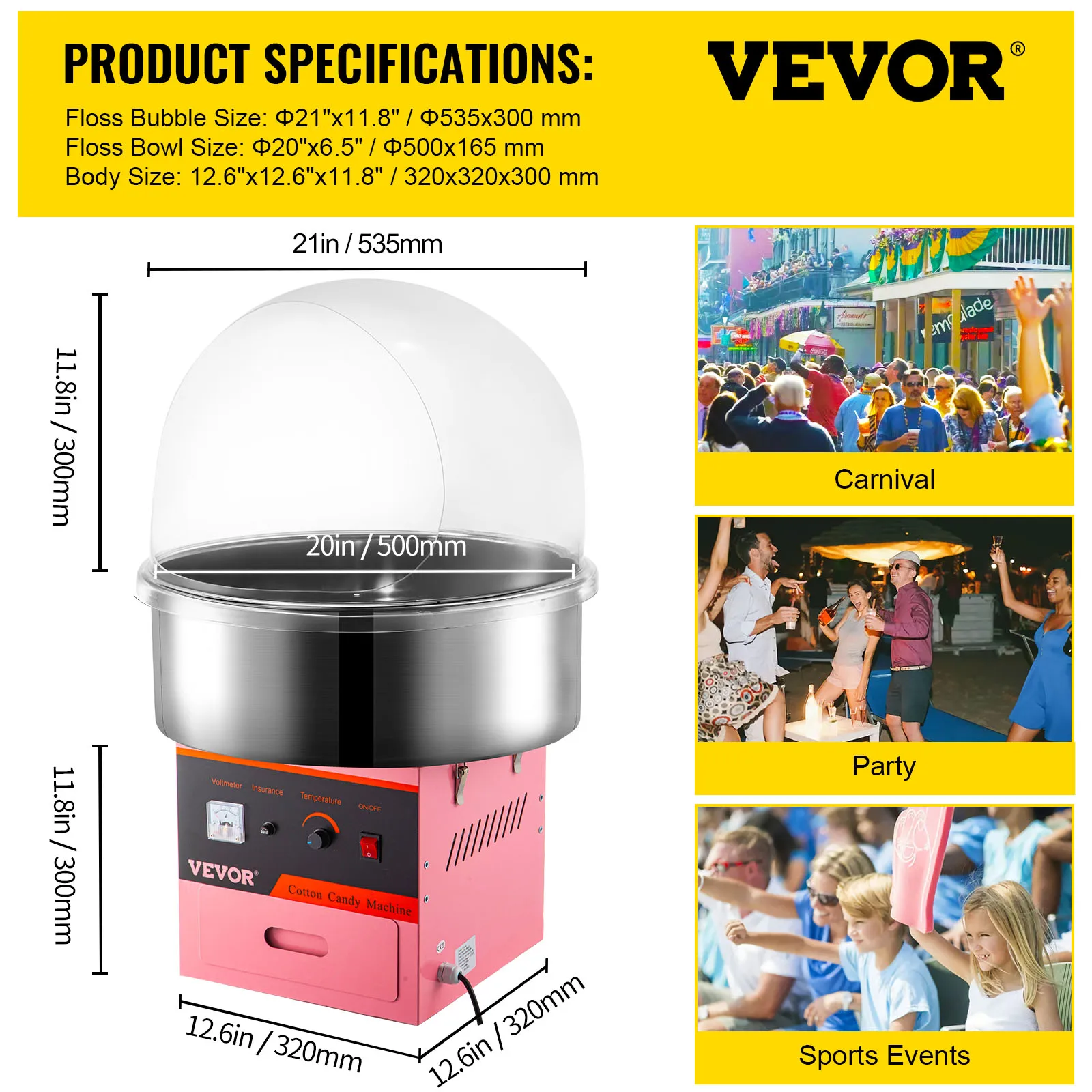 VEVOR Electric Cotton Candy Machine Commercial Sugar Candy Floss Maker Temperature Controls for Party Festival Carnival Home DIY images - 6