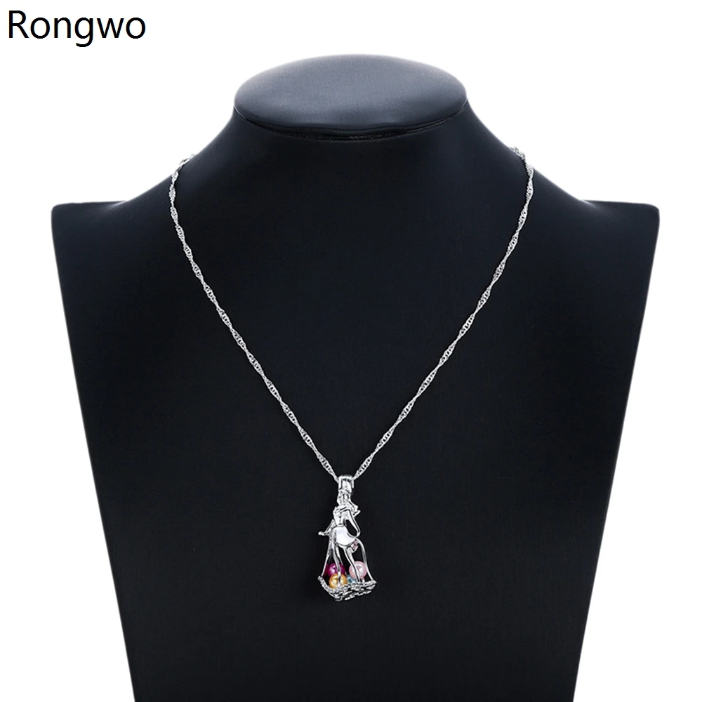 

Rongwo Mary Poppins False Pearl Pendant Cage Necklace Classic Fashion Jewelry Choker Silver Plated Long Chain Necklace for Women