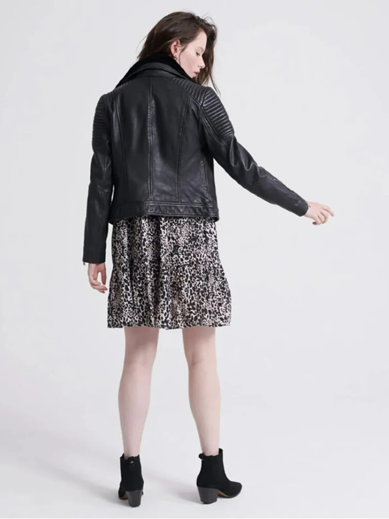 Leather Jacket Women Modern Girls Leather Coat Black Outweat Biker Motorcycle Jacket