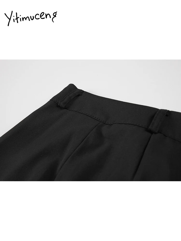 Черные повседневные Прямые брюки с бантом на шнуровке карманами пуговицах