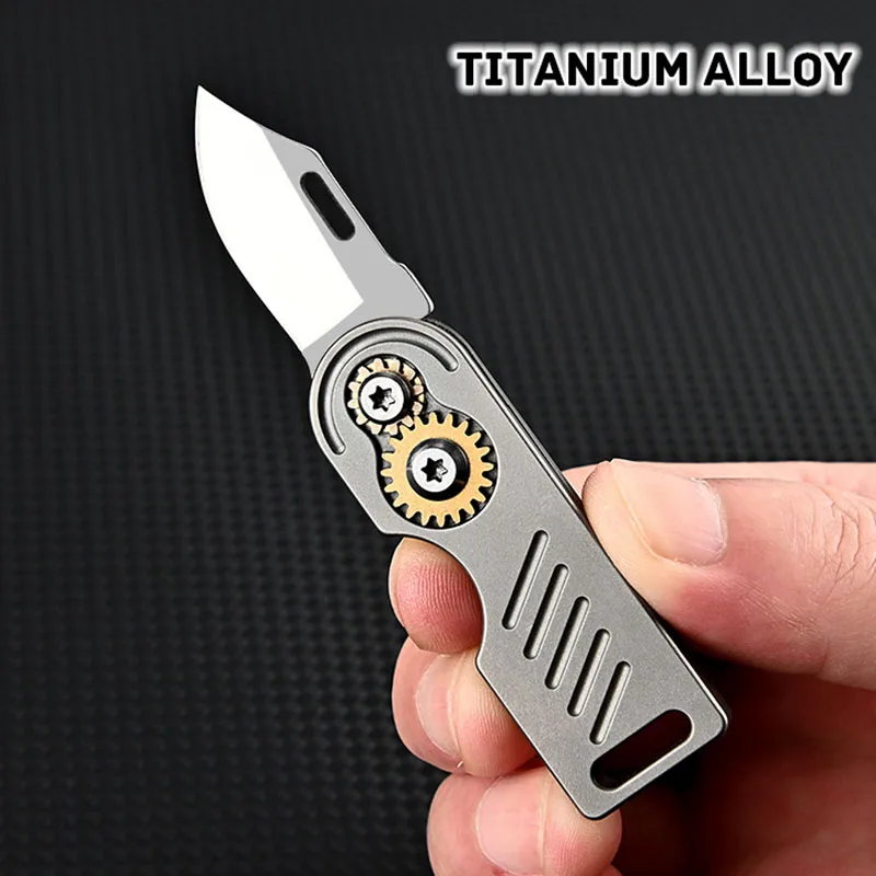 

Innovative Titanium Alloy Gear Folding Knife High Hardness D2 Steel Knife EDC Keychain Pocket Knife Disassembly Express Open Box
