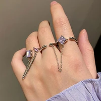 korean style luxury purpl crystal beads chain pendant opening adjustable rings for women new trendy fashion jewelry gift 2022