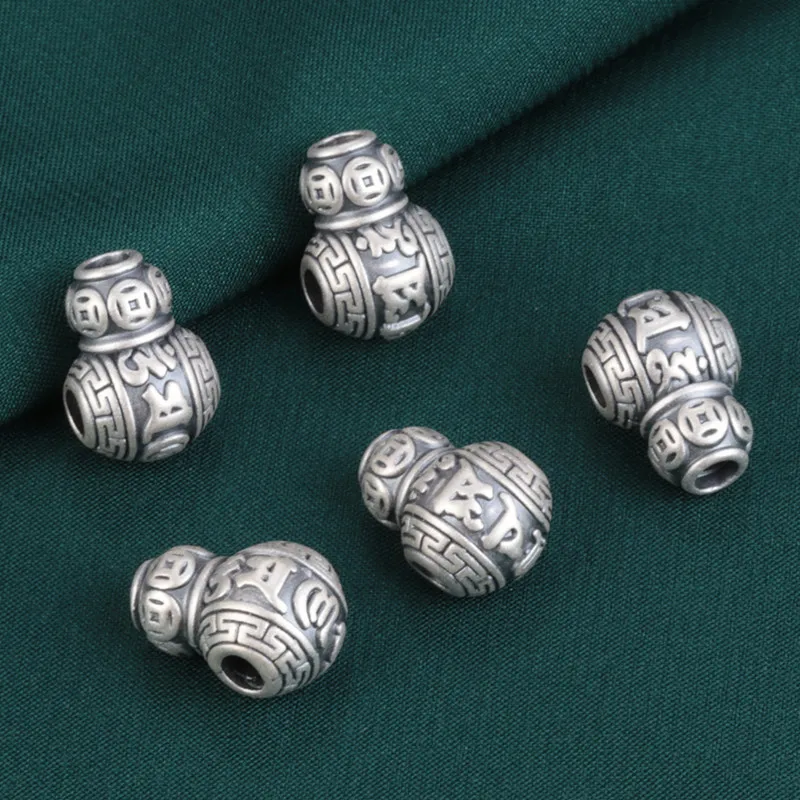 3D 100% 999 Silver Tibetan Six Words Three-way Guru Bead Buddhist Prayer OM Mantra Beads Mala's Guru Bead images - 6