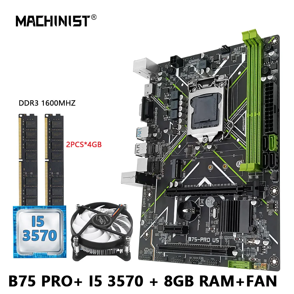 

Комплект материнской платы MACHINIT B75 PRO U5 LGA 1155 Core i5 3570 CPU DDR3 2x4G = 8 ГБ ОЗУ память для настольного компьютера Поддержка NGFF M.2 SATA 3,0 VGA