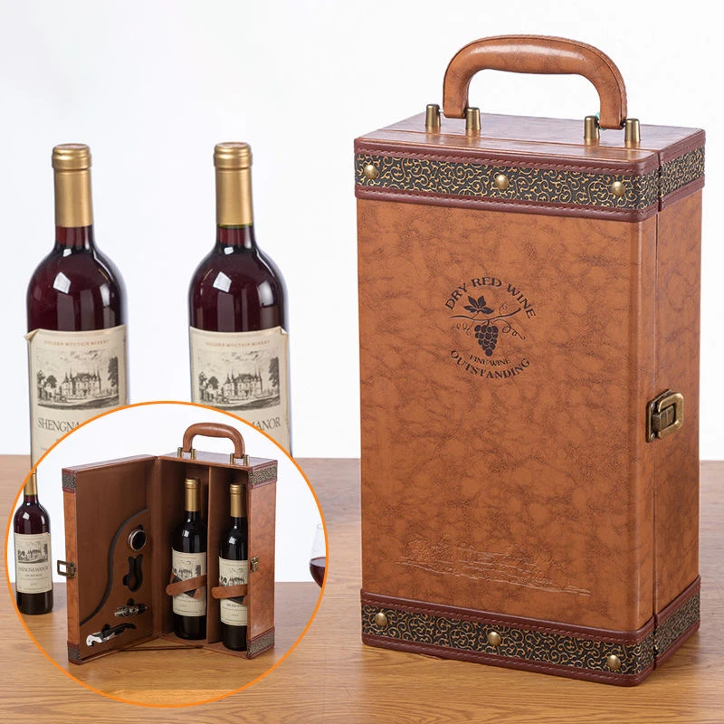 

750 мл, двойные бутылки, Высококачественная кожаная, красная, деревянная подставка для вина, искусственная винная Подарочная коробка, наборы для бара