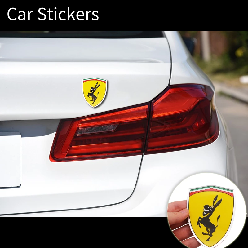 

1Pc 3D Aluminum Donkey Logo Car Body Sticker Creative Funny Metal Badge Sticker Emblem Decal Accessories For Ferrari Ford