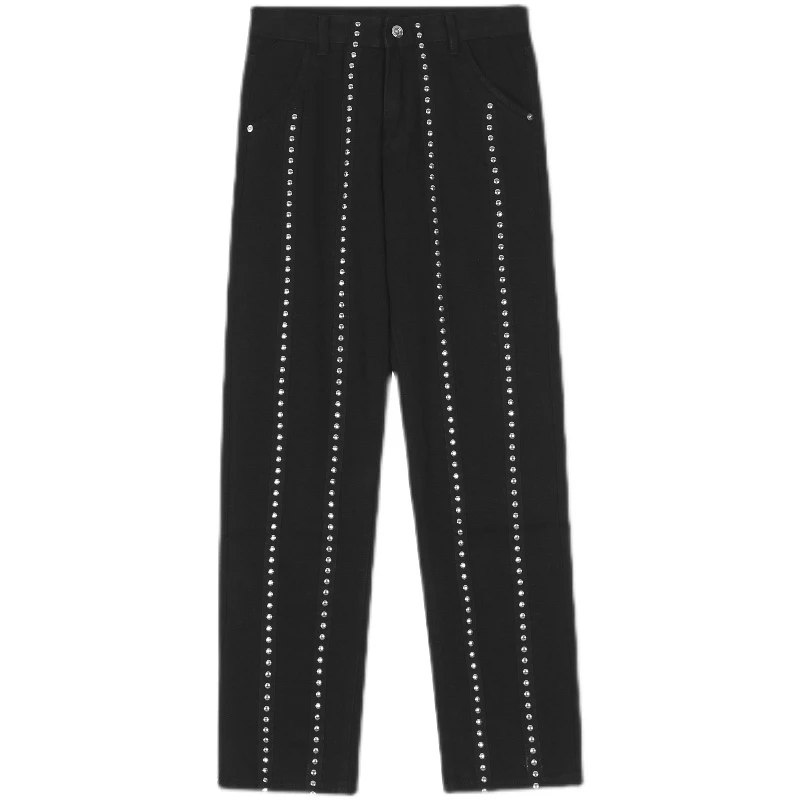 Fashion Punk Rivet Denim Jeans Pants Mens New Casual Zipper Straight Harajuku Trouser Hip Hop Streetwear Pant Joggers Men Jeans