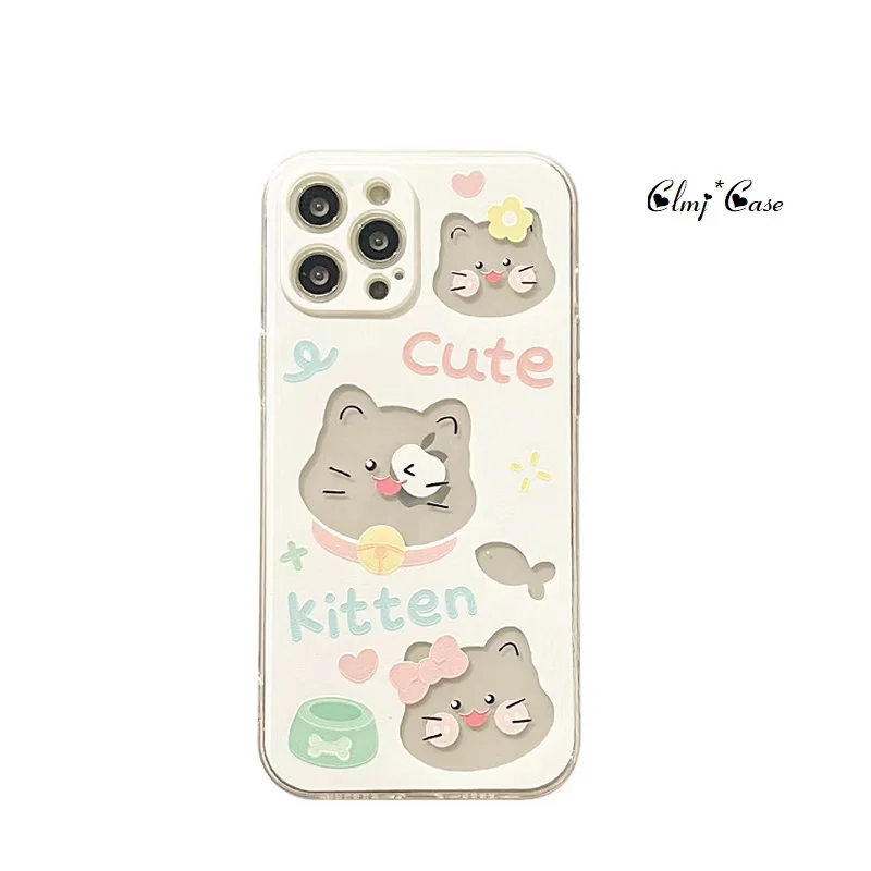 Clmj Симпатичный чехол для телефона Cat Kitten iPhone 11 Pro 13 Mini 12 14 Plus 7 8 XR X XS Max Se 2020 Мягкий