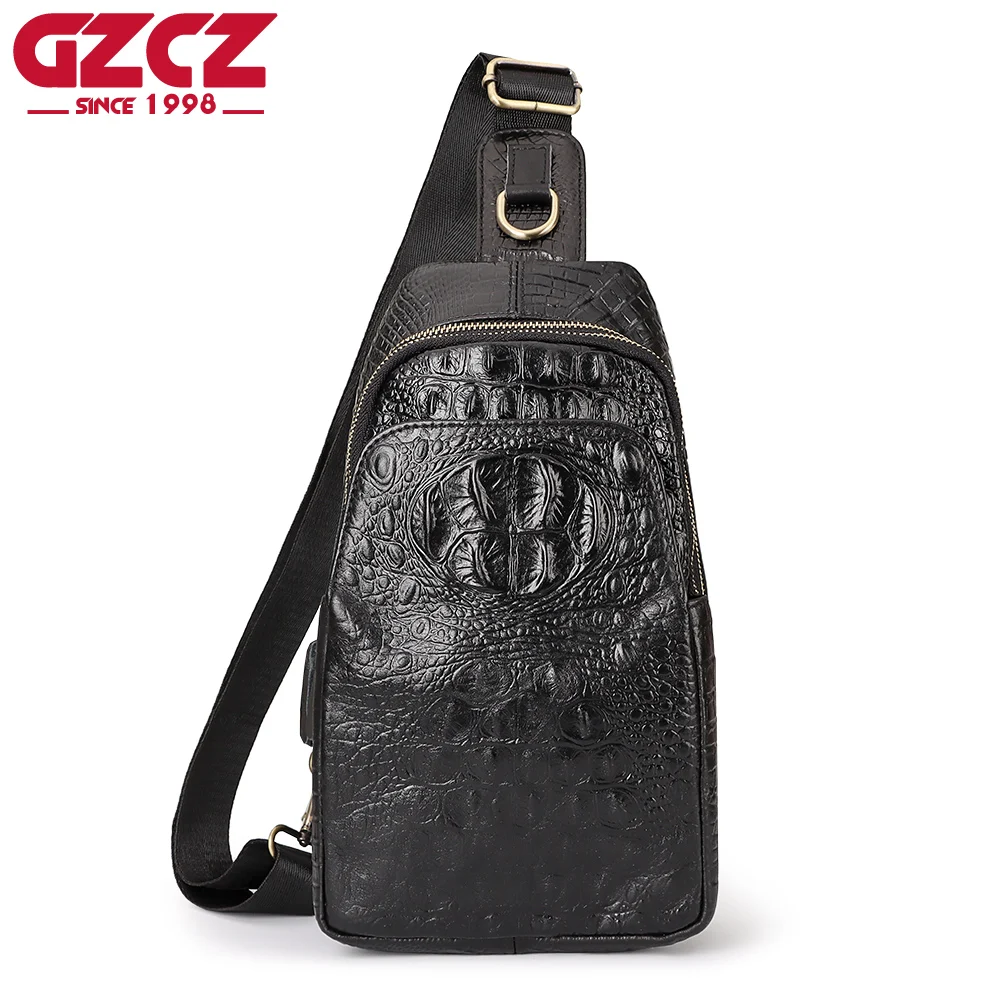 

Genuine Leather Men's Chest Packs New Business Crossbody Bag Male Alligator Grain Shoulder Bag Big Capacity Travel Carry Bags