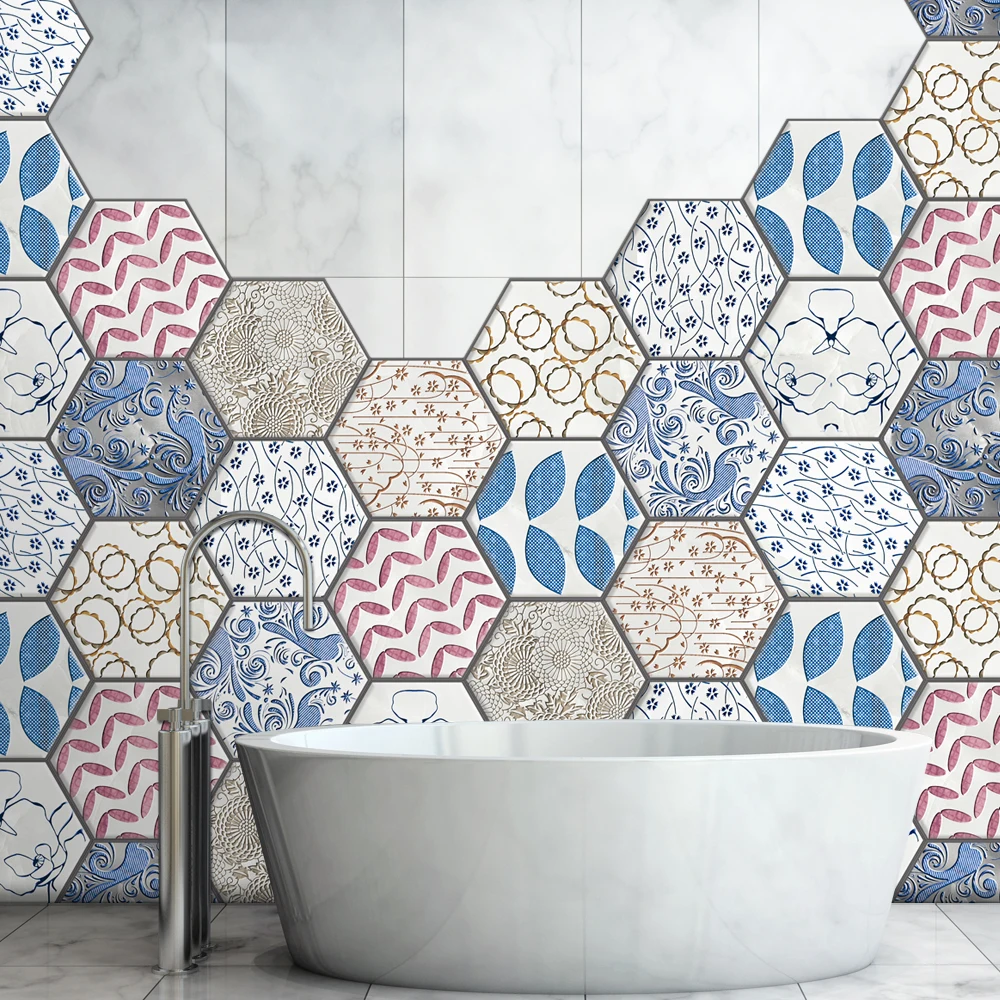 

10 шт., наклейки на пол в виде шестиугольной плитки, для кухни, ванной комнаты, телевизора, дивана, стены, домашний декор, наклейки с саржевой п...