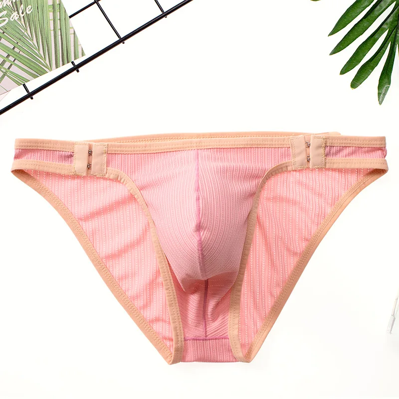 5PCS Men's color blocking fast drying adjustable size open Briefs sexy skin friendly low waist bikini