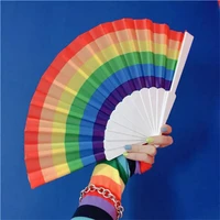 7 inch summer rainbow fan handheld lightweight folding dance fan photo props for wedding party decoration