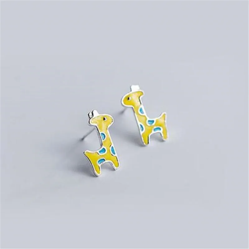 

Simple Epoxy Cute Giraffe Animal 925 Sterling Silver Stud Earrings For Women Girls Gift Fashion Jewelry E105