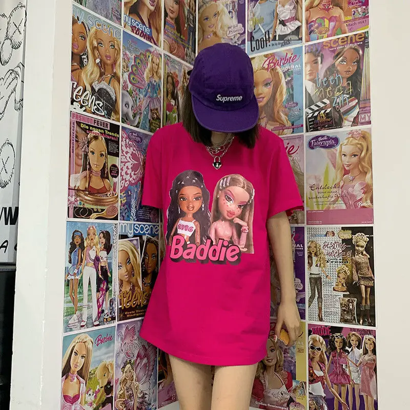 

MINGLIUSILI Kawaii Print Tee Shirt Women Fashion 2022 Summer Graphic Tee Short Sleeve Streetwear Oversize Casual E Girl Tops