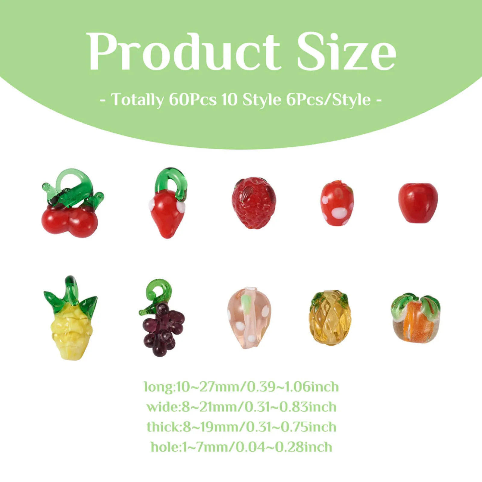 60Pcs Mixed Handmade Strawberry Fruit Lampwork Beads Pendant Spacer Charms For Bracelet Necklace Earring DIY Jewelry Making