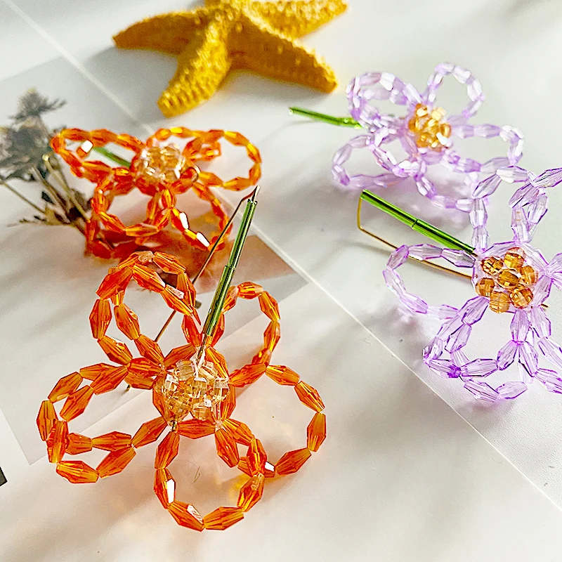 

Dvacaman Orange Light Purple Flower Earrings High Quality Handmade Acrylic Beaded Flower-Shaped Dangle Earring For Women Jewelry