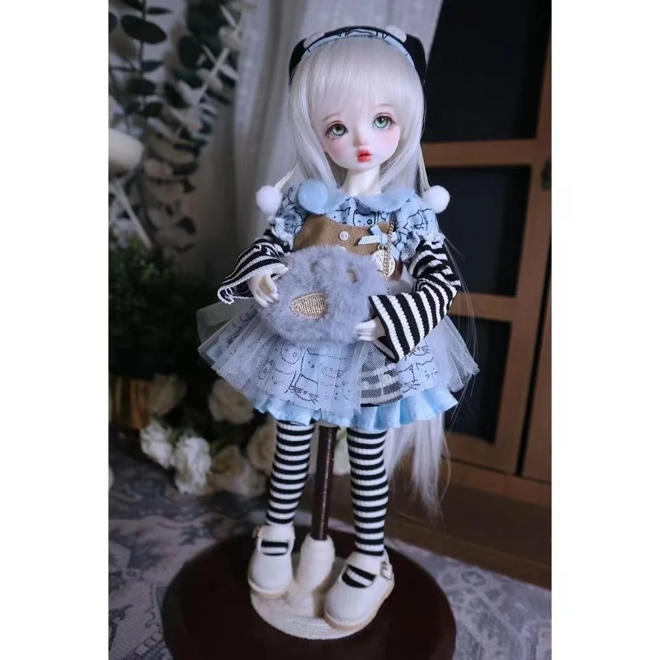 

1/6 doll clothes dress striped skirt blue color scheme clothing a set