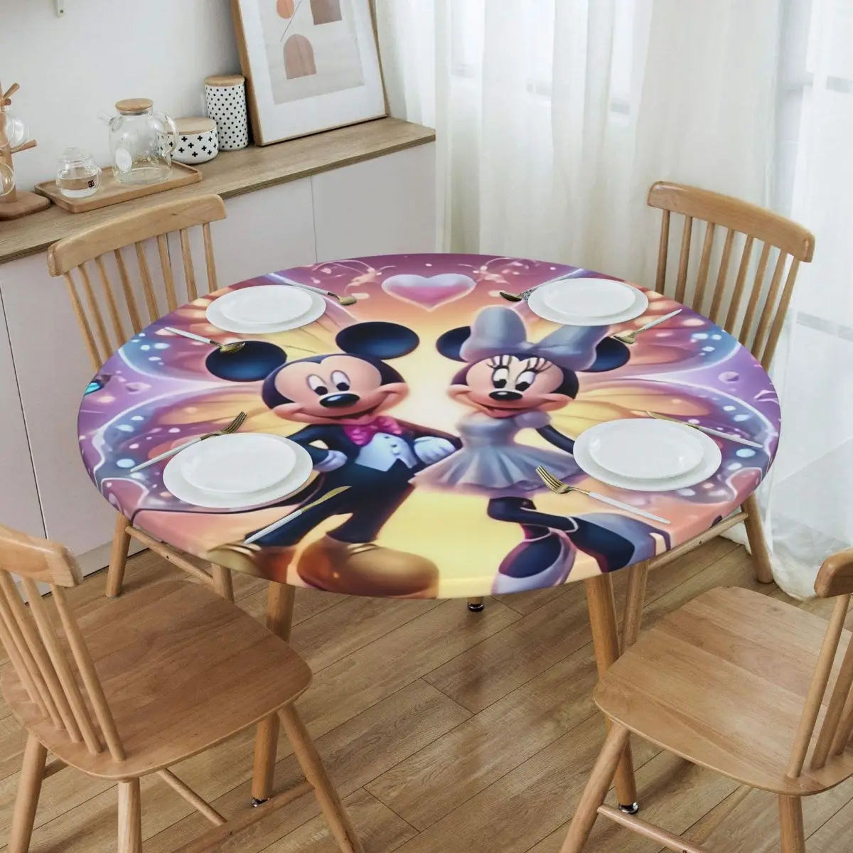 Пользовательский круглый мультфильм Диснея Чехол для стола с эластичными краями