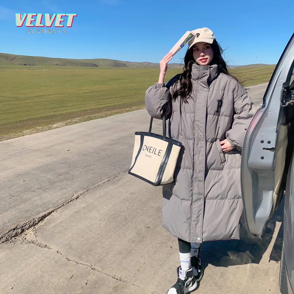 VE Down Cotton Coat Women's 2023 Winter New Loose Warm Overcoat Female Stand Collar Jacket X-Long Fashion 3XL Down Outwear