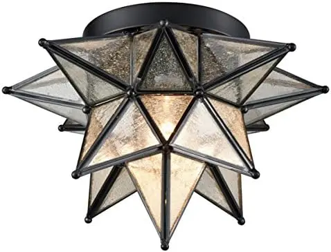 

Moravian Star Light Flush Mount Celing Lights Seeded Glass Shade Boho Moroccan Ceiling Lamp for Kitchen Foyer