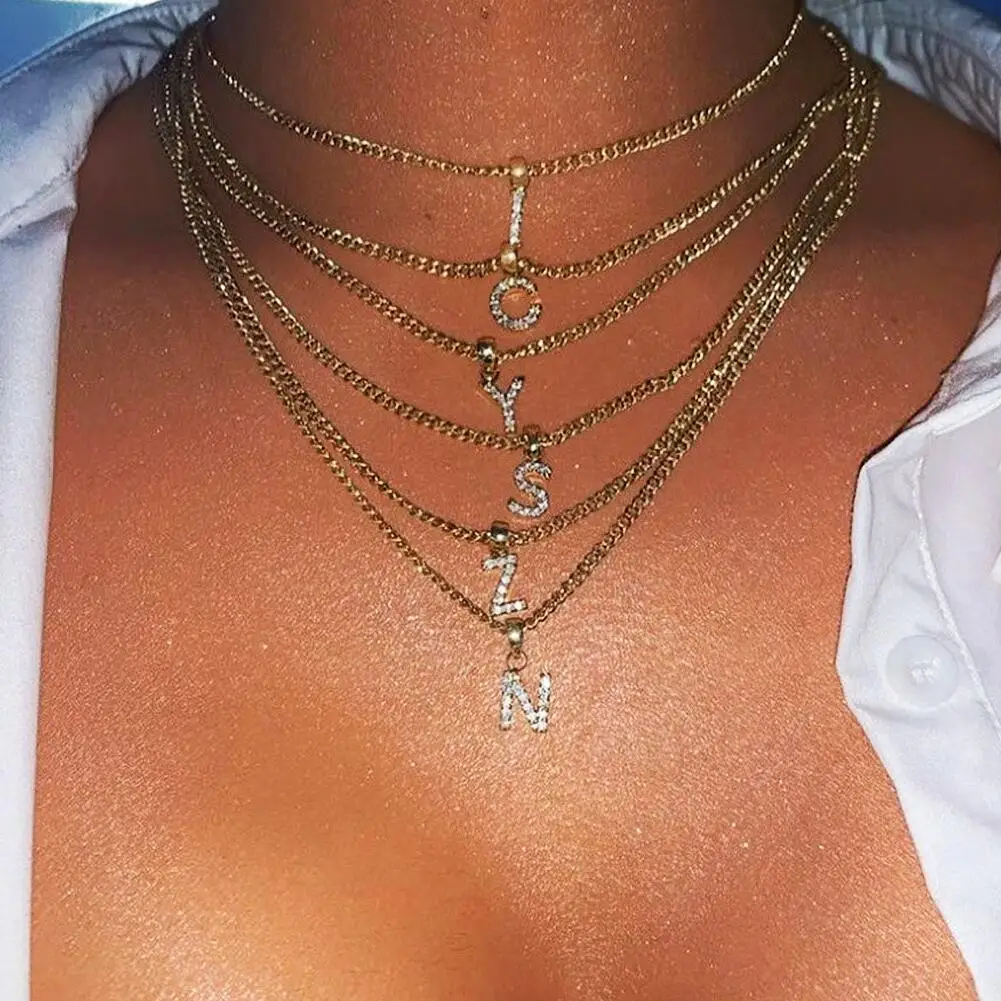 

Trend Shiny Zircon Necklace for Woman Vintage Gold Color A ~ Z Letter Pendant Chain Name Necklace for Teen Jewelry 2022 New Gift
