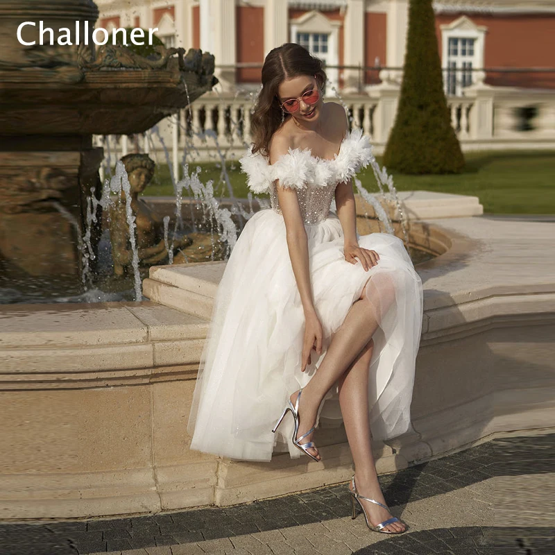 Купи Challoner Exquisite Off The Shoulder Boat Neck Princess Wedding Dress With Long Train 2022 Ball Gown Elegant Tulle Robe De Marie за 6,030 рублей в магазине AliExpress