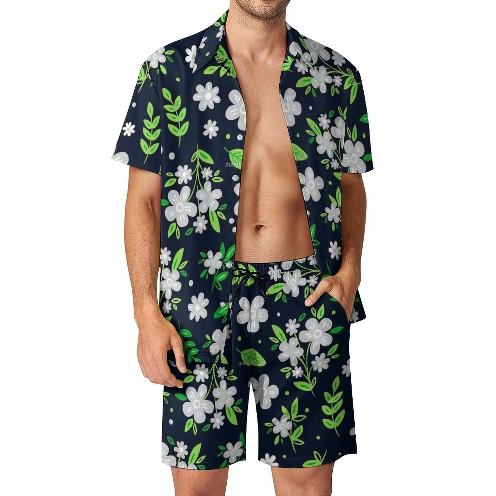 

Beautiful Ditsy Floral Men Sets Flower Print Hawaii Casual Shirt Set Short Sleeve Graphic Shorts Summer Beachwear Suit Big Size