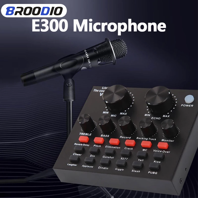 

E300 Handheld Condenser Microphone V8 Audio USB External Sound Card Headset Microphones For Studio PC Karaoke Live Broadcast MIC