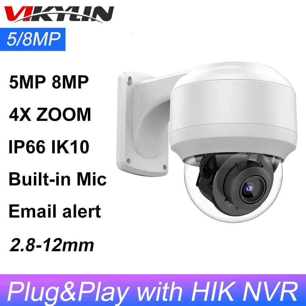 

Vikylin Hikvision Compatible 5MP 8MP 4X Zoom PTZ IP Camera Built-in Mic Intrusion Surveillance Camera Plug&Play HIK NVR p2p View