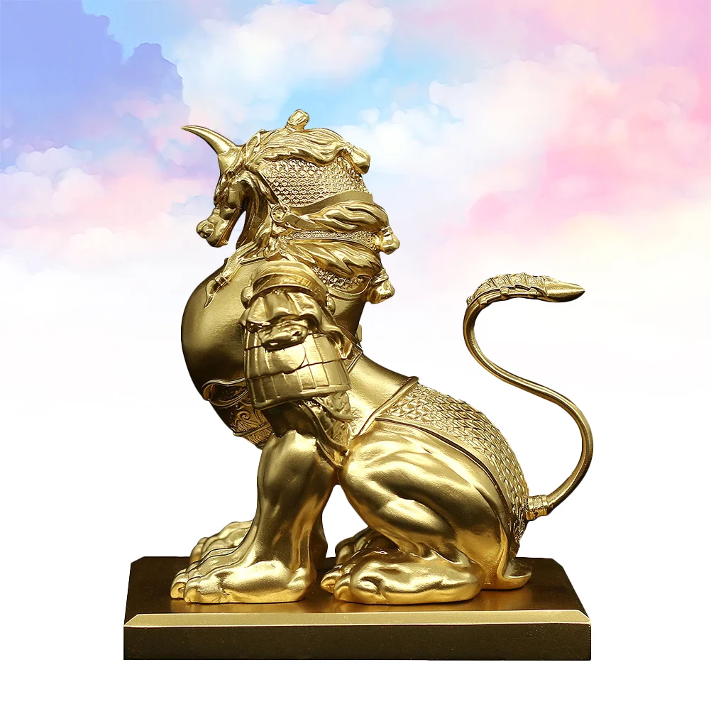 

Figurine Statuechinese Ornament Wealth Brass Resin Sculpture Auspicious Luck Good Kylin Tabletop Figurines Decor Guardian
