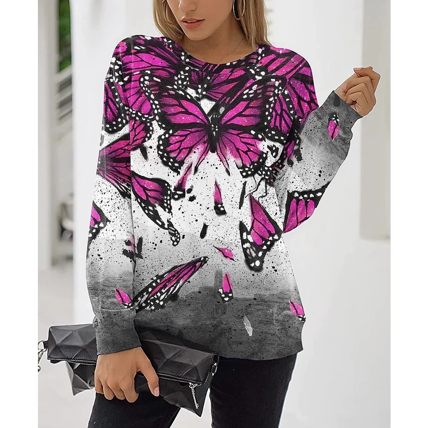 

2022 [New In] Women Casual T Shirt 3D Print Butterfly Pattern O-Neck Street Casual Oversized Tops Plus Size